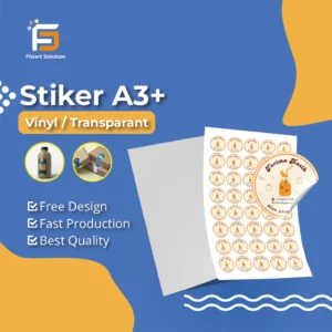 Cetak Stiker Vinyl A3+ – Transparant Anti Air - Kemasan Produk - Label Makanan - Label Minuman